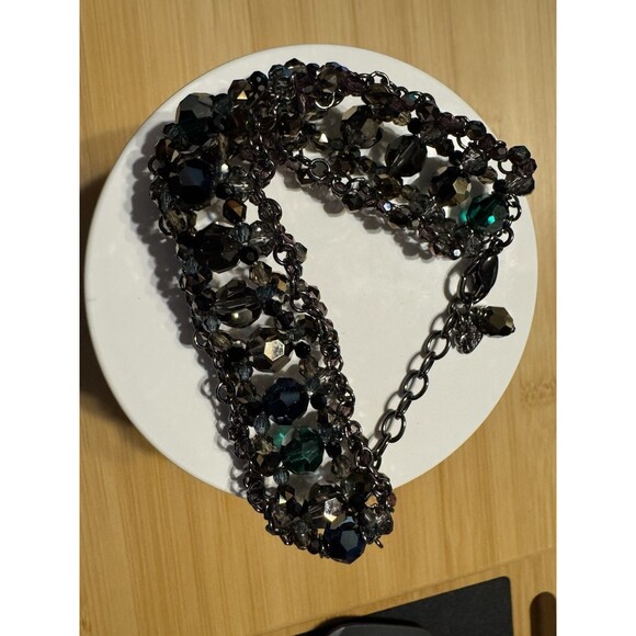 SWAROVSKI Signed Crystal Dust Silver Black Double Wrap Bangle Bracelet.  Size 8 - Picture 2 of 4